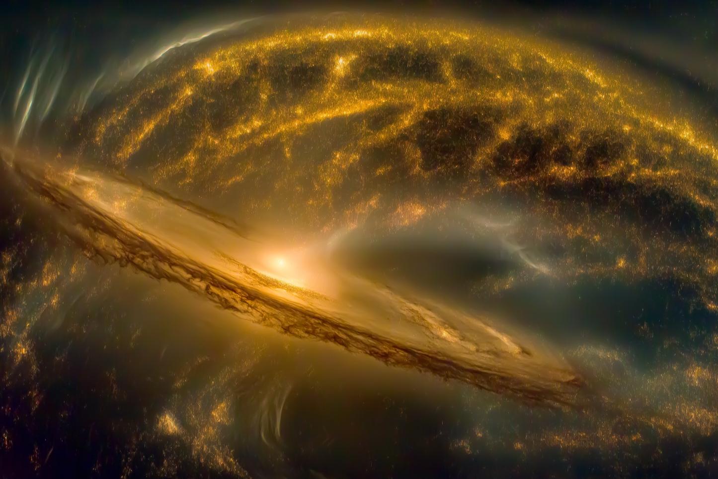 Golden cosmic ring against deep space — fragrance molecules as a circadian cue for the smell brain.